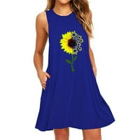 Outfmvch Sundress Plavi haljini džep suncokret za ispis bez rukava Nightdrderss haljine pidžame za žene