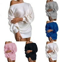 Žene Ležerne prilike od labavog ramena džemper od džemper za džemper Mini haljina dugačka bijela m
