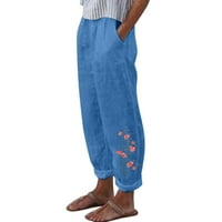 Xinqinghao znosne hlače obrezirane hlače za žene uredske kapi kapri hlače sa džepovima širokog nogu casual mekog hlača lagana kaprisu rastezanje hlača plave l