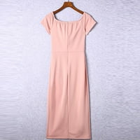 Ženska haljina sa čvrstom u boji žene vitak jedan vrat kratki rukav split haljina haljina ružičasta