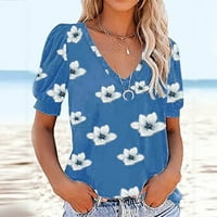 Žene Ljetne vrhove V izrez Duhovne majice kratkih rukava Boho tiskane casual labavo trendi udobno plaže