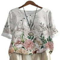 Niuer Dame Retro cvjetna bluza od tunike Žene kratkih rukava Casual T majice