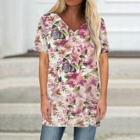 Ženska modna ležerna print V-izrez kratkih rukava od tiskanih majica za bluzu xxxl