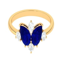 1. CT laboratorija stvorio plavi safir i dijamantni prsten, klaster prsten za žene, 14k žuto zlato,