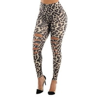 Uerlsty Womens Casual Ripped Leopard Taggings Stretch Skinny Sports Teretana Pokretanje joga hlača
