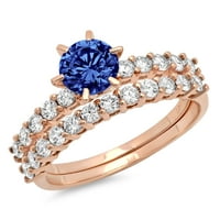 1. CT sjajan okrugli rez simulirani tanzanite 18k Rose Gold Solitaire sa akcentima Bridal Set SZ 4.25