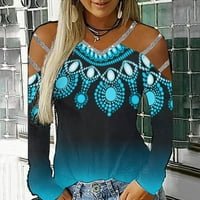 Kayannuo Fall Bluze za žensko čišćenje hladnog ramena V-izrez Print Tops Ženska moda Svestrana Miss