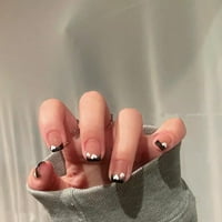 French Tip Press na noktima kratki lažni nokti kvadratni na noktima Potpuno prekrivanje lažnih nokti