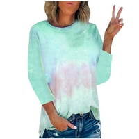 Žene vrhovi velike uštede tunike za žene s dugim rukavima T-majice Crewneck Tie-Dye Ispis ugrađenih