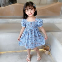 Haljine za djevojčice mališane plaže kratkih rukava cvjetna tiskana casual haljina plava 2y-3y