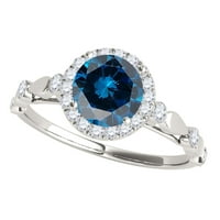 Mauli dragulji za angažman za žene 1. Carat Halo Blue Diamond Angažman vjenčani prsten prong 14k čvrsto