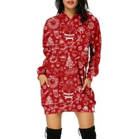 Rollbacks Womens Božićne duksere Dress Graphic Print Okrugli izrez Ženska majica s kapuljačom sa džepom