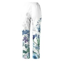 CETHRIO PLUS veličina Ženska hlače sa džepovima tiskane ravne noge pamučne posteljine bijele hlače veličine
