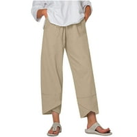 Yuwull Women'Slinen Hlače sa džepovima Čudesne pamučne hlače Kasnije na katu Casual Lounge pantalone