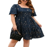 Žene Sundress Skraćeno rukav ljetni mini haljina Bohemian Plus size za odmor Crveno 3xl