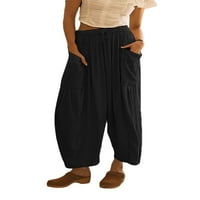 SprifAllBaby ženske ljetne casual široke pantalone za noge crtaju čvrste pantalone sa velikim džepovima
