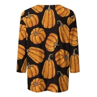 Duks Halloween, Ženski osnovni rukavac Halloween tiskana posada Crta majica Casual Slim pamuk Top Orange