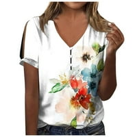 Žene ljetne vrhove kratkih rukava Grafički otisci Bluze casual ženske majice Henley White 3xl