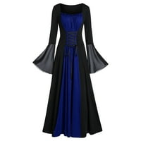 Zunfeo Womens Ljetne haljine - Vintage Trendi Crew izrez za djevojke s dugim rukavima haljine plave