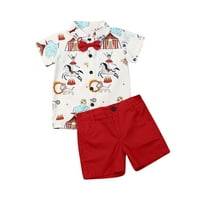 Ljeto odijelo Carolilly Baby Boy postavlja skraćeno dugme s kratkim rukavima niz majicu sa bowknot +