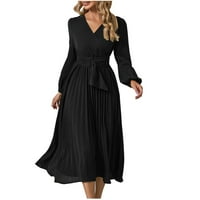 HOMenesgenics ženske haljine plus veličina Jesen Ženski ljeto Tanak pleteni kaiš s dugim rukavima V-izrez
