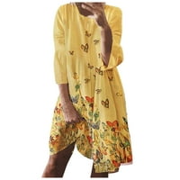 Ljetne haljine za žene Mini rukav modni modni linijski okrugli izrez Dress Dress Yellow S