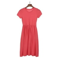Maytalsoy Women Haljina kratka rukava Summer Odeća od pune boje duga haljina, ružičasta, lubenica crvena