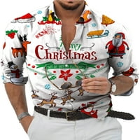 Glookwis Mens Santa Claus Print Tops Ležerne prilike božićne košulje Jednoj grudi tanka fit tunika Dugme
