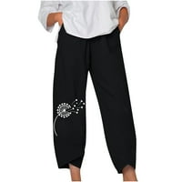 Duge pantalone za žene Ženska labava tiska Čvrsta boja džep labave hlače crne l