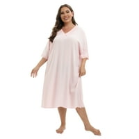 Xmarks Women's Plus Veličina čipke - noćna haljina kratkih rukava Swith Switherwer ispod koljena ružičasta