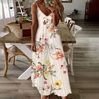 Bazyrey ženske cvjetne ljetne haljine casual trendy bez rukava A-line haljine bež xl