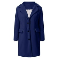Ženska umjetna vuna elegantna mješavina kaput kaput dugi kaput gornja odjeća, plava