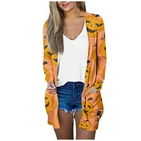 Tking Fashion Women Cardigan Lagana otvorena prednja Ležerna Halloween Dug rukava Halloween Print srednje