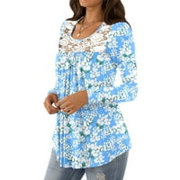 Ženski ležerni labavi dugi rukav tiskani tuniki tonovi čipkani panel na pločice na pločice bluze hot6sl868223