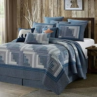 Set posteljine kralja kabine - Montana kabina: plava siva - rustikalna zemlja Reverzibilni patchwork