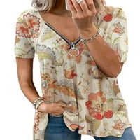 Glookwis Žene Ležerne prilike V-izrez Ljetna labava bluza Dame Vintage majica