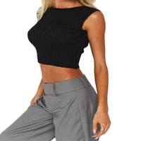 Ženska rebrasta pletena spremnik Bustier Open Leaveless Turtleneck Vest Cami Jesen Zima Čvrsti džemper