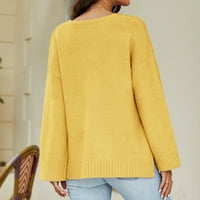 Brglopf Žene Ležerne duge rukave s dugim rukavima Meka labavi fit pleteni pulover V izrez čvrste boje