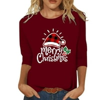 Wiueurtly Basics košulja s dugim rukavima žene Žene Božićne casual modni božićni šešir Štampanje posade