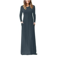 Žene Ležerne prilike sa dugim rukavima Plus size Labavi obični džepovi Long Maxi haljina Hot25SL4486897
