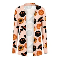 Yubatuo Halloween Cardigan za žene s dugim rukavima otvorena prednja bluza s drapea plus veličina