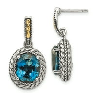 Shey Couture Sterling srebrna sa 14k Accent Antiqued OVAL London Blue Topaz Post Danger Minđuše 14K