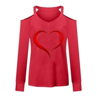 Žene Ljetne majice V izrez hladnog ramena tunika vrhovi slatke srčane grafičke bluze košulje dugih rukava