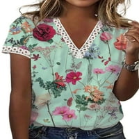Avamo ženska majica cvjetni print ljetni vrhovi V izrez majica casual tee osnovni rad Tunika bluza zelena
