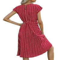 Telisoe ljetna haljina za žene polka dot Print casual labav haljina O-izrez midi haljina s pojasom Claret