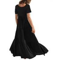 Haljine za žene tiskane maxi a-line kratki rukav modni sačići sa škipam ljetna haljina crna m