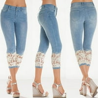 Mikilon Žene Ljeto Elastične čipke Denesične ležerne pantalone za obrezivanje Žene Žene Traperice Plus