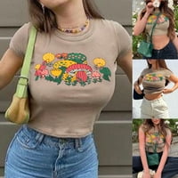 GDFun Fashion Women Sexy Body Top Basic Okrugli vrat Print Slim Fit Cropped majica Kratki rukav Top