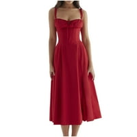 Finelylove casual ljetne haljine seksi haljine a-line s pravilnim punim bez rukavima crveni l