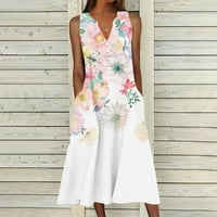 Plus veličina maxi haljine za žene elegantne ljetne rukave V izrez cvjetni uzorak grafički pulover haljina